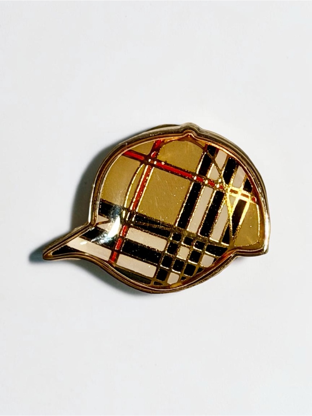 Burberry Vintage Enamel Cap Brooch Pin - Classic Nova Check & Gold-Tone